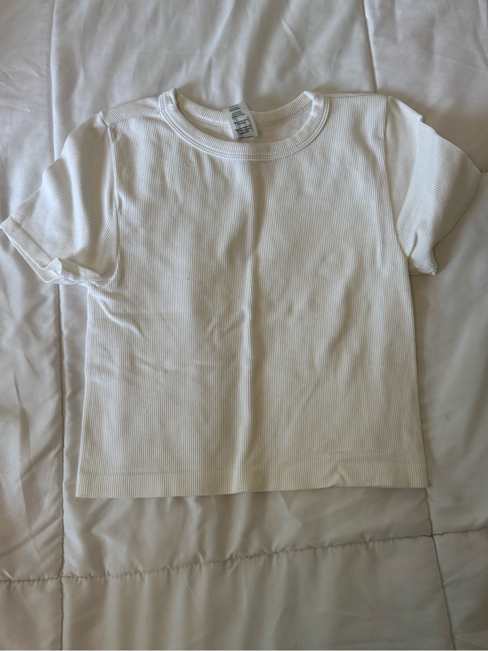 Ladies white Ribbed Short Sleeve crop Top sz L/Xl